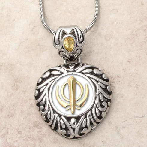 Buy one get one free! Sacred Heart Khanda / Adi Shakti pendants in stainless steel with natural gemstones