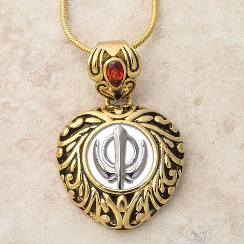 Buy one get one free! Sacred Heart Khanda / Adi Shakti pendants in stainless steel with natural gemstones