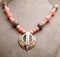 Natural pink Andean opal and silver bead necklace with khanda / adi shakti pendant