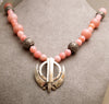 Natural pink Andean opal and silver bead necklace with khanda / adi shakti pendant