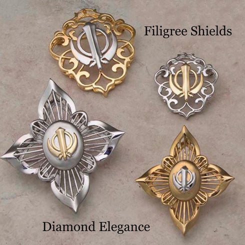 Stainless Steel Filigree Khanda / Adi Shakti Shields and Diamond Elegance Khanda / Adi Shakti Pin Pendants