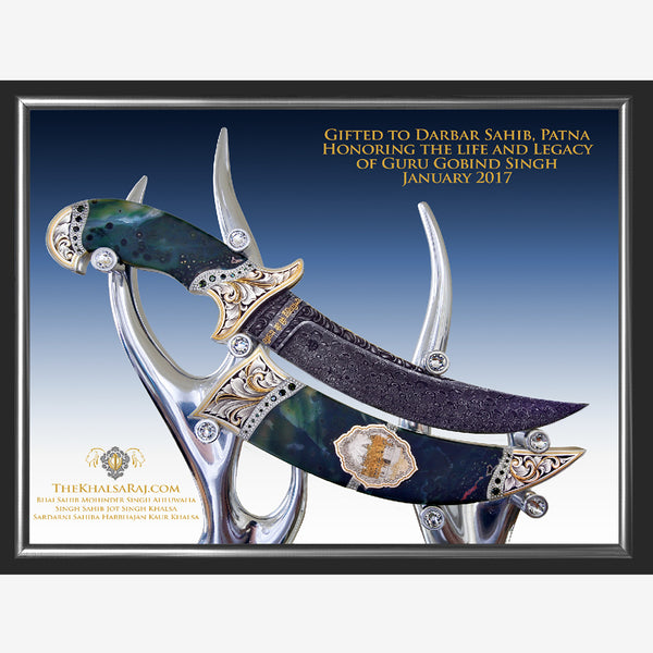 Tribute to Darbar Sahib - Engraved/encrusted jasper Kirpan