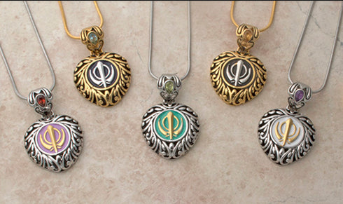 Buy one get one free! Sacred Heart Khanda / Adi Shakti pendants in stainless steel with natural gemstones