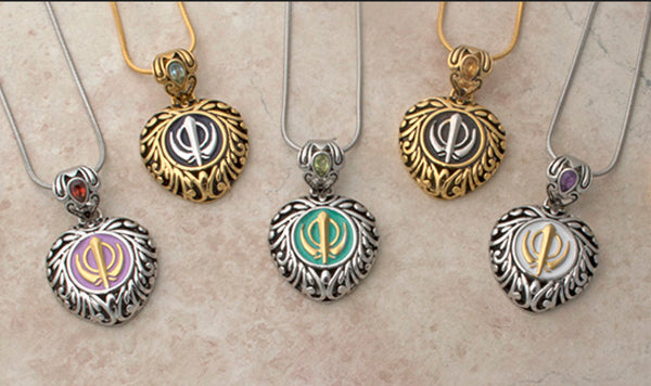 Buy one get one free! Sacred Heart Khanda / Adi Shakti pendants in stainless steel with natural gemstones