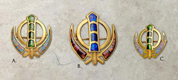 40% off! Solid Gold and Natural Opal Khanda / Adi Shakti Pin Pendants