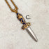 Two-tone steel Flower dagger pendants on chains
