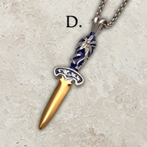 Two-tone steel Flower dagger pendants on chains