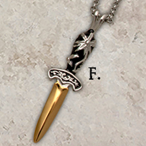 Two-tone steel Flower dagger pendants on chains