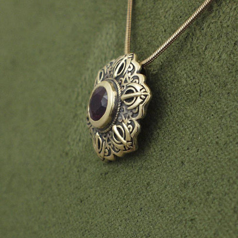 Ruby and gold khanda / adi shakti Talisman pendant