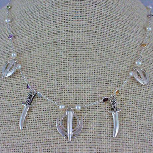 Silver pearl gemstone necklace with adi shaktis and LifeKnives