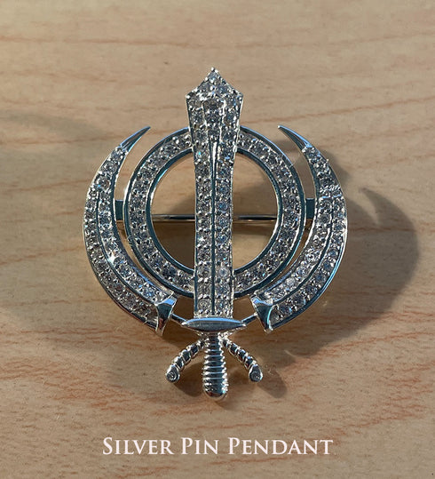 Gold or silver and diamond Khanda / Adi Shakti pin pendant