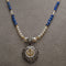 Two-tone steel heart Khanda/Adi Shakti pendant on freshwater pearl, lapis lazuli and carved clear quartz bead necklace