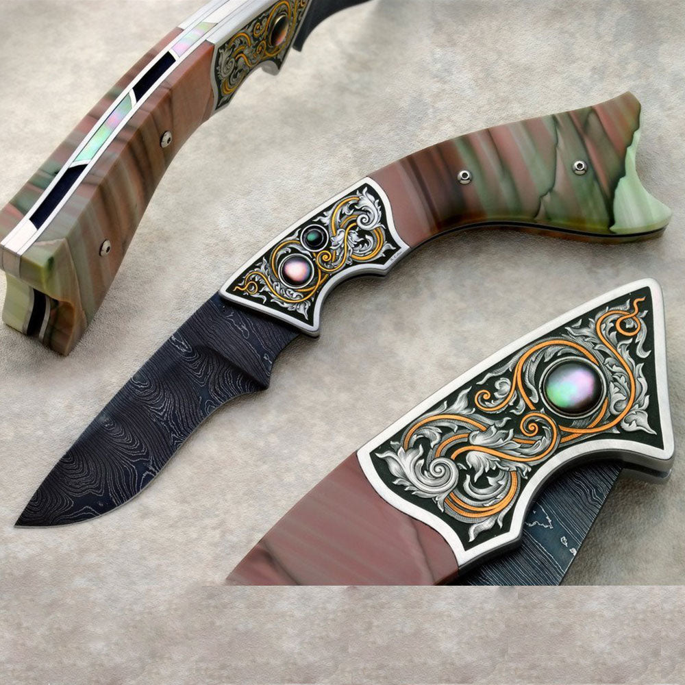 Engraved ‘Clown’ Jasper button lock folding knife