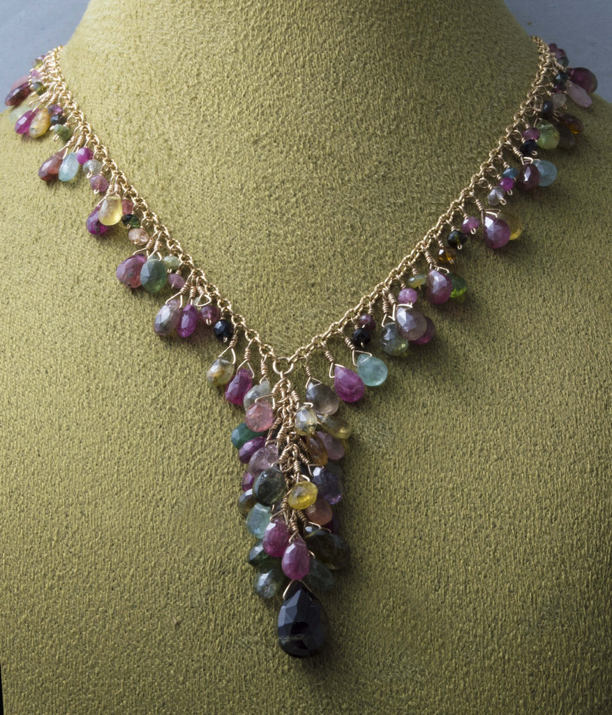 Natural multi-color tourmaline faceted briolette necklace - 45% off!