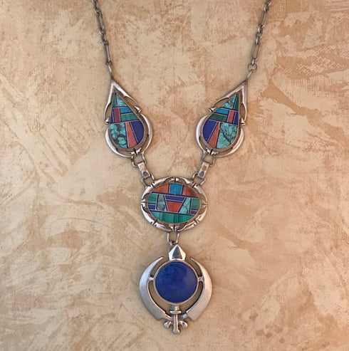65% off!! - Turquoise, lapis, malachite, spiny oyster silver khanda / adi shakti necklace
