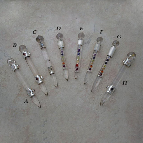 Clear quartz silver, gold and gemstone wands