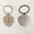 Two-tone steel Khanda / Adi Shakti Shield medallion keyrings or pendants on chains - with Mool Mantra or Mangala Charan Mantra