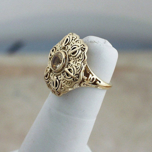 Yellow Sapphire, Gold Khanda / Adi Shakti Talisman Ring