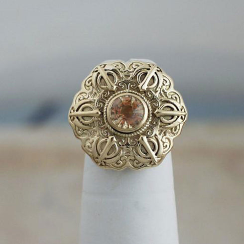 Yellow Sapphire, Gold Khanda / Adi Shakti Talisman Ring