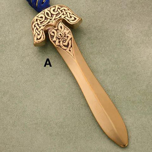 Large Celtic style gemstone handled dagger pendants