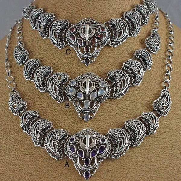 Small filigree gemstone Khanda / Adi Shakti necklaces