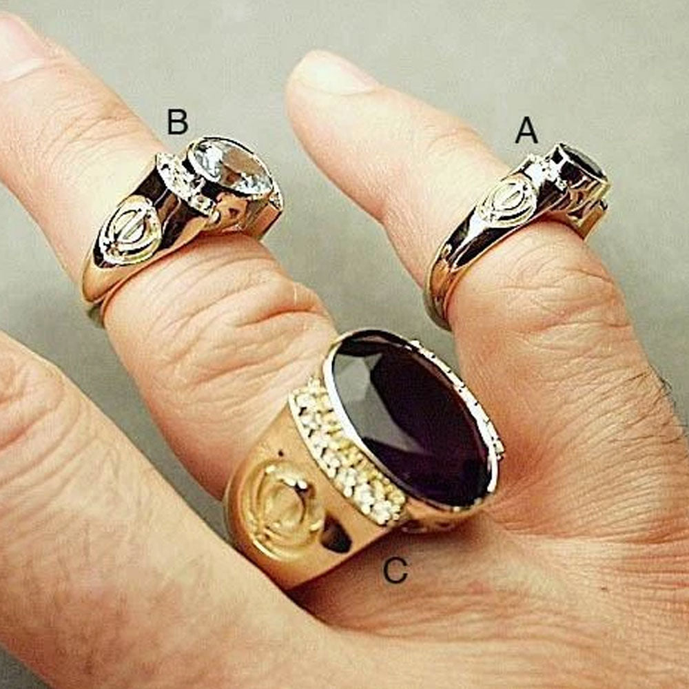 Solid gold and solid sterling silver rings with gemstones, diamonds and Khanda / Adi Shakti symbols