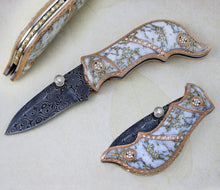 Load image into Gallery viewer, Solid Gold and Gold Quartz folding knife
