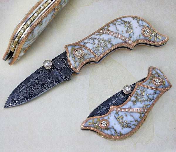 Solid Gold and Gold Quartz folding knife