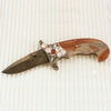 Engraved red jasper folding knife