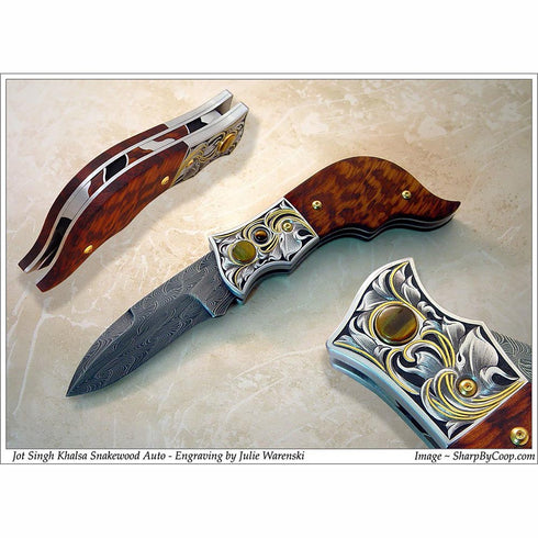 Snakewood handled button lock folding knife