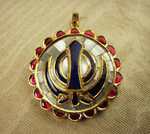 Gold, Tourmaline, Diamond Guru Ram Das Khanda / Adi Shakti pendant