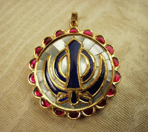 Gold, Tourmaline, Diamond Guru Ram Das Khanda / Adi Shakti pendant