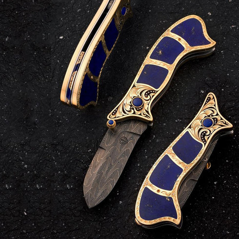 Gold lapis folding knife