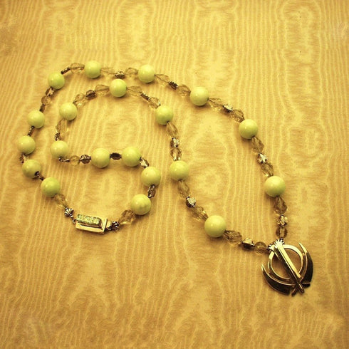 Crysoprase/quartz/citrine/sterling silver adi shakti (khanda) necklace