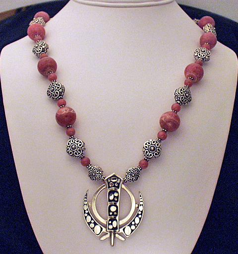 Rhodocrosite Silver khanda / adi shakti necklace