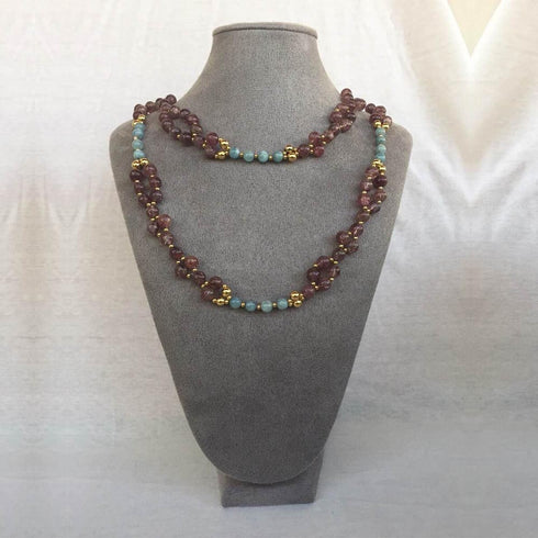 Strawberry Quartz, Microcline, and 24K Gold-filled Bead Tantric Necklace