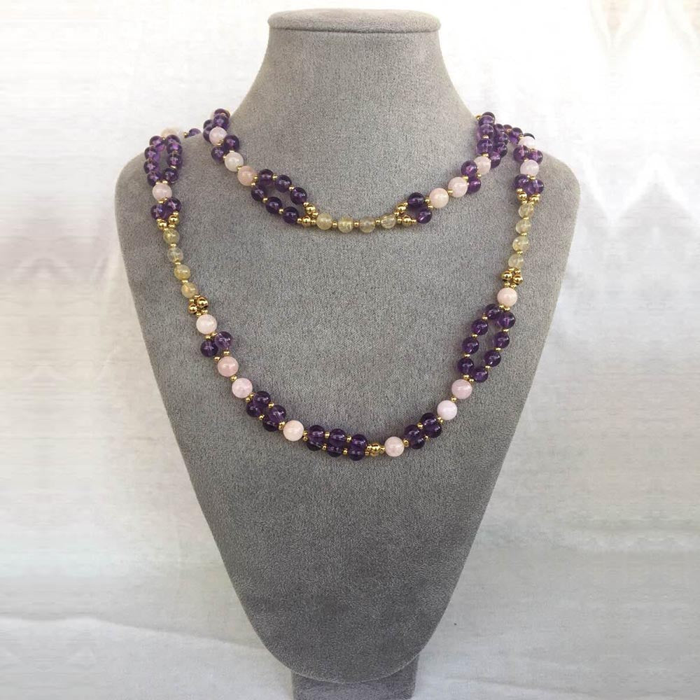 Amethyst, Titanium, Morganite and 24K Gold-filled Bead Tantric Necklace