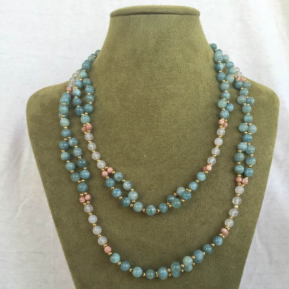 Rhodochrosite, Agate, Aquamarine and 18K Gold-filled Bead Tantric Necklace