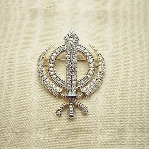 Gold or silver and diamond Khanda / Adi Shakti pin pendant