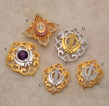 Diamond and Sapphire encrusted Filigree Khanda / Adi Shakti Shields