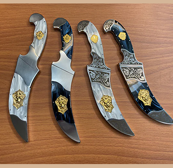 Compact Noble Lion Kirpans in exquisite midnight blue or white pearl Kirinite (durable resin)