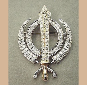 Gold or silver and diamond Khanda / Adi Shakti pin pendant