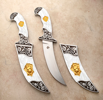 Noble Lion medium size kirpans in exquisite midnight blue or white pearl Kirinite (durable resin)
