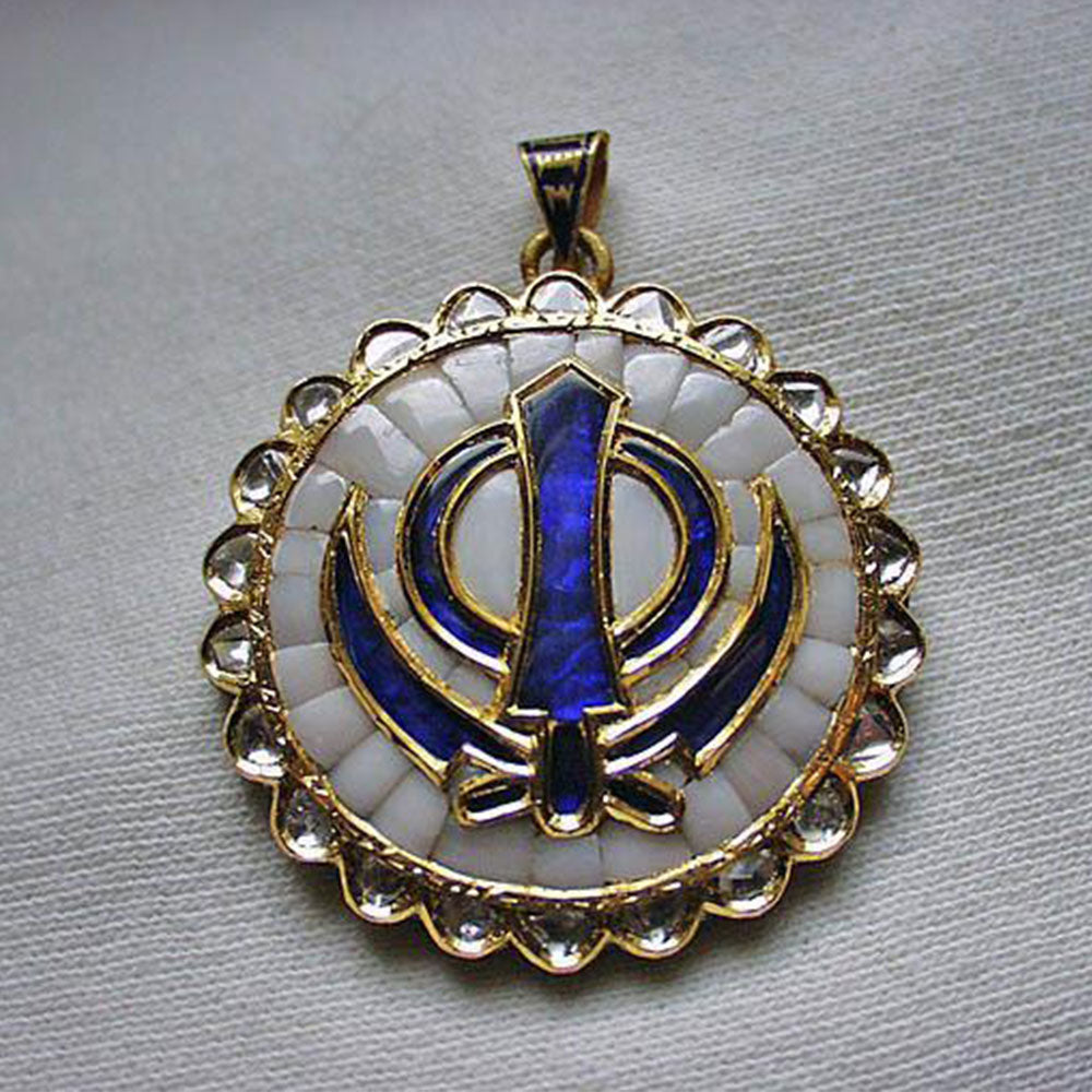 22K Gold, Diamond, Blue Sapphire, Coral Khanda / Adi Shakti pendant