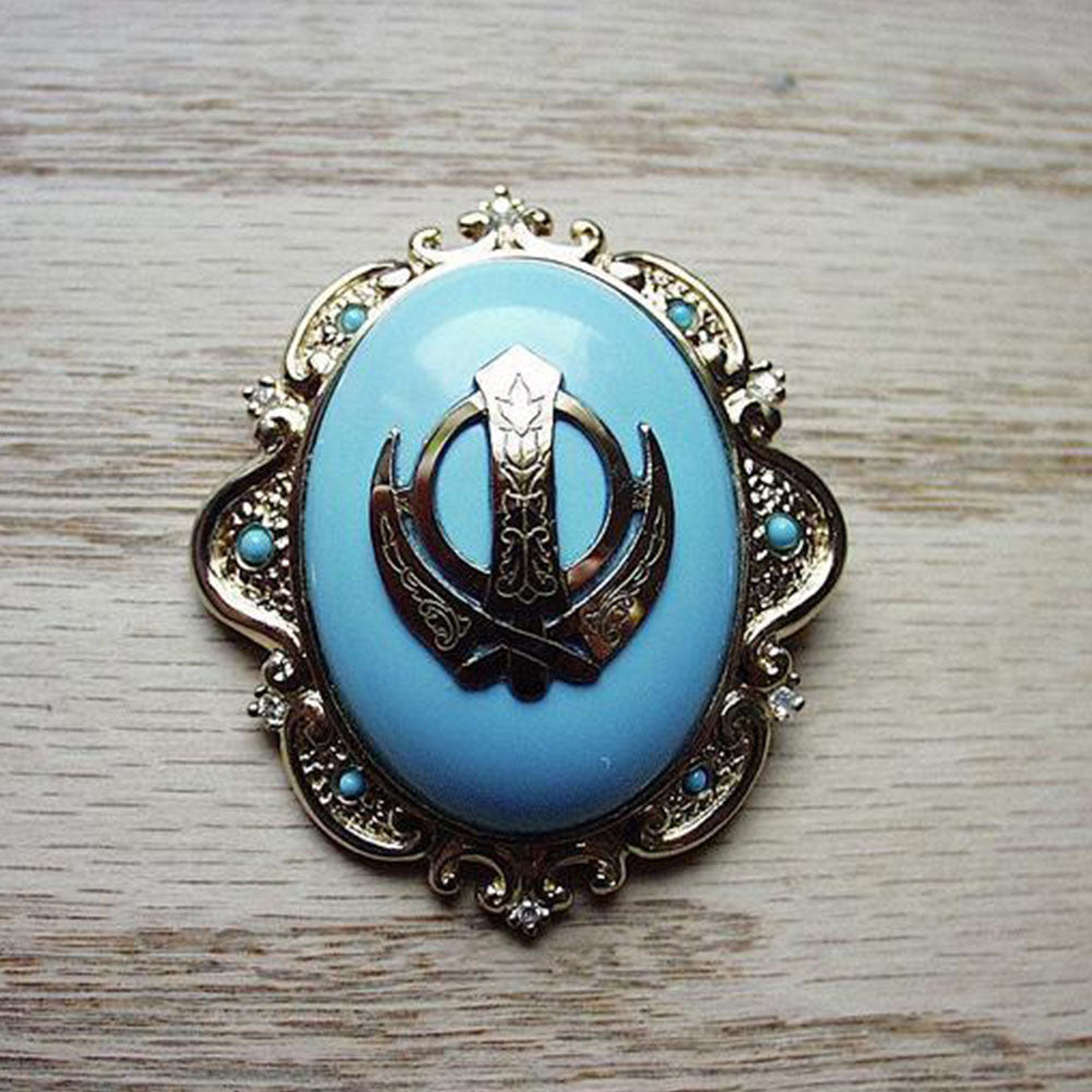 Gold Turquoise Diamond Khanda pin pendant