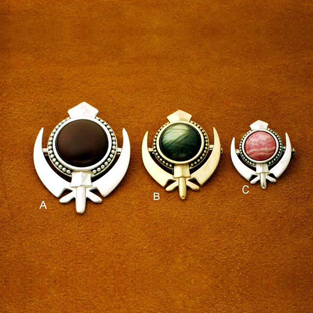 Beaded border gemstone Khanda pin pendant