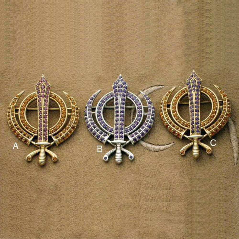 Faceted Multi-Gemstone Khanda Pin Pendant