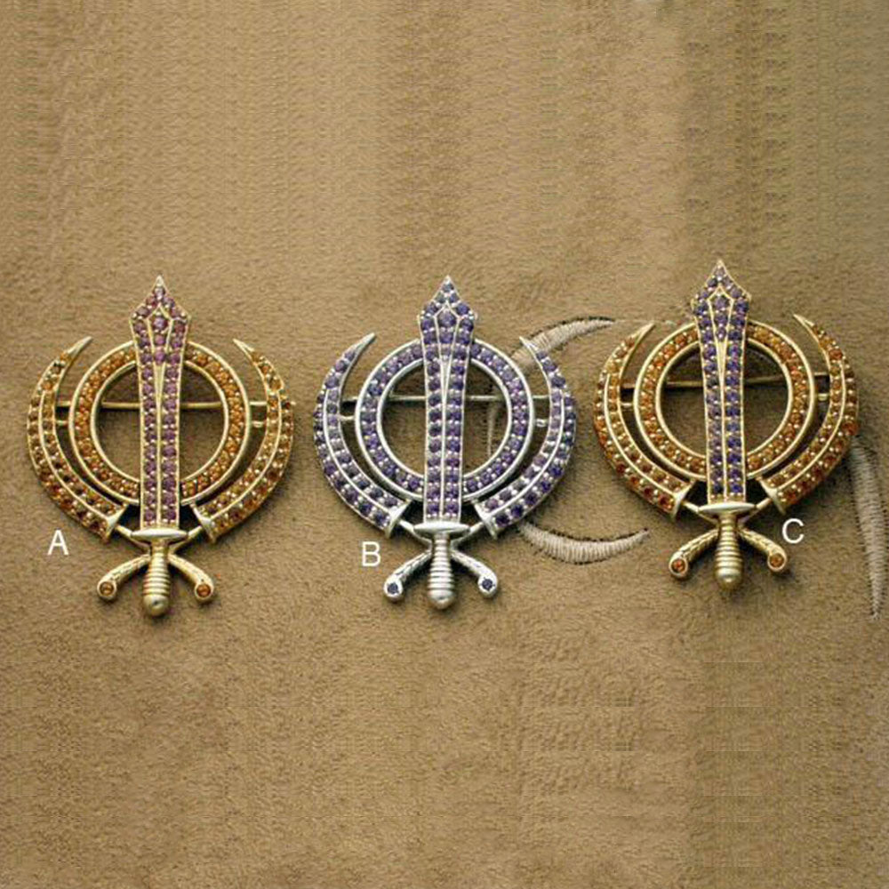 Faceted Multi-Gemstone Khanda / Adi Shakti Pin Pendant