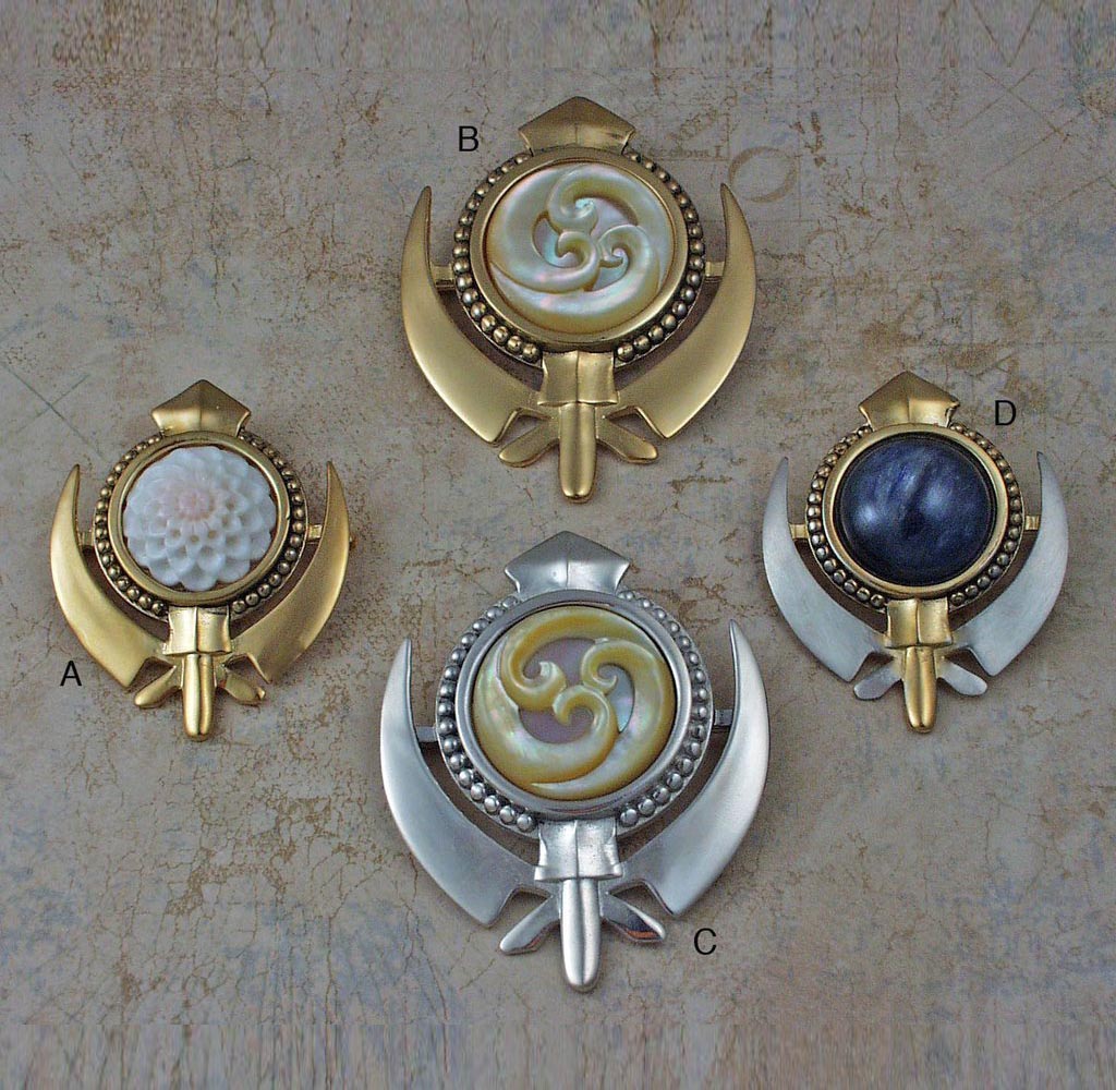 Large and extra large beaded border Khanda / Adi Shakti pin pendants