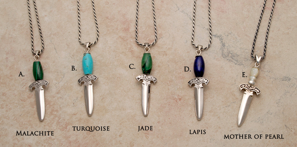 Mini gemstone handled dagger pendants